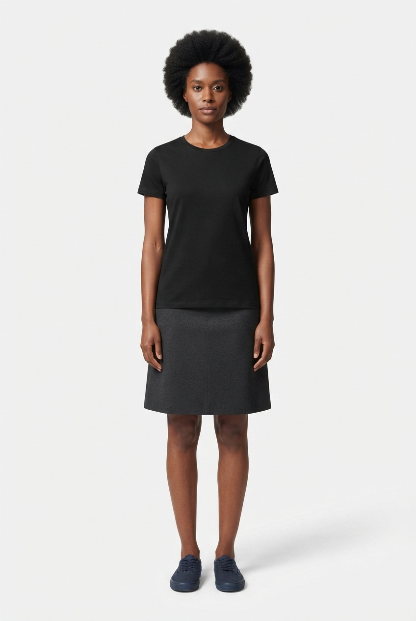 Outdoor logo black stretch cotton women's T-shirt on model