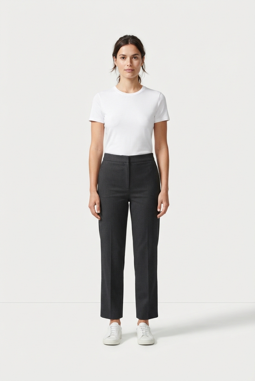 Classic white women's solid cotton T-shirt on model