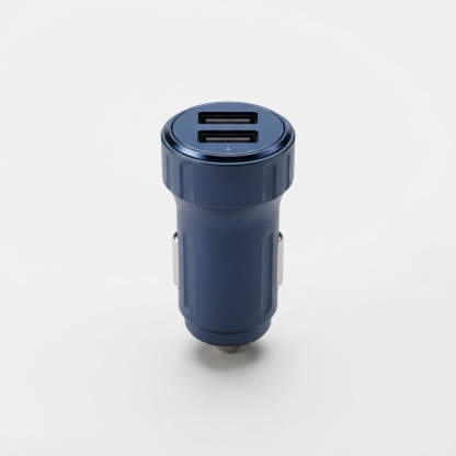 Dual USB fast charging car charger in navy