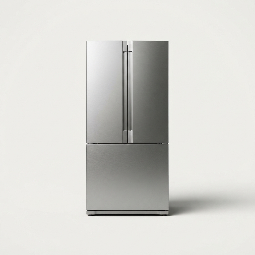 Classic top-freezer refrigerator in a neutral finish